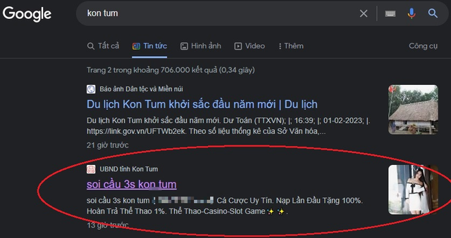Trang web mạo danh UBND tỉnh Kon Tum. Ảnh: Chụp màn hình Trang web mạo danh UBND tỉnh Kon Tum. Ảnh: Chụp màn hình