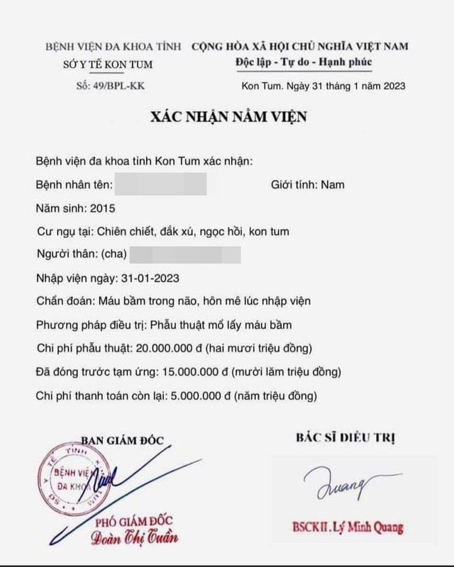 Giấy xác nhận nằm viện bị làm giả để kêu gọi từ thiện nhằm trục lợi. Ảnh: Chụp màn hình Giấy xác nhận nằm viện bị làm giả để kêu gọi từ thiện nhằm trục lợi. Ảnh: Chụp màn hình