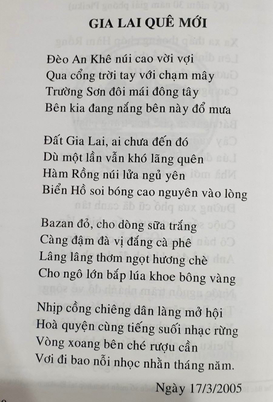 Tình yêu quê hương thứ hai của ông Ngô Thành gửi gắm trong một bài thơ viết về Gia Lai. Ảnh: P.D