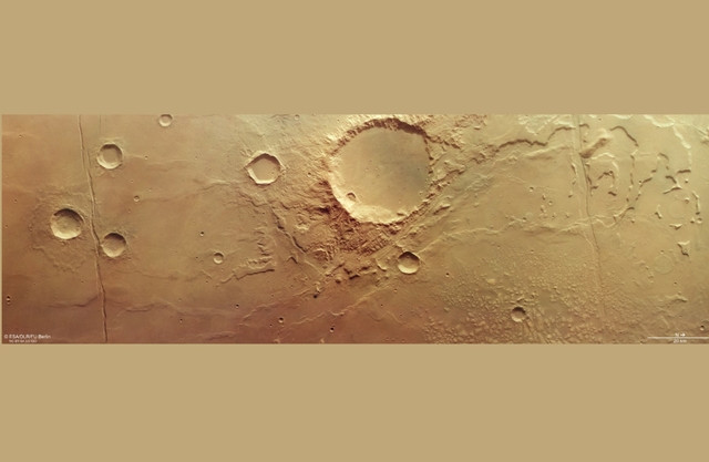 Khu vực địa hình phức tạp nơi ngự trị một hồ nước ngoài hành tinh khổng lồ - Ảnh: ESA Khu vực địa hình phức tạp nơi ngự trị một hồ nước ngoài hành tinh khổng lồ - Ảnh: ESA