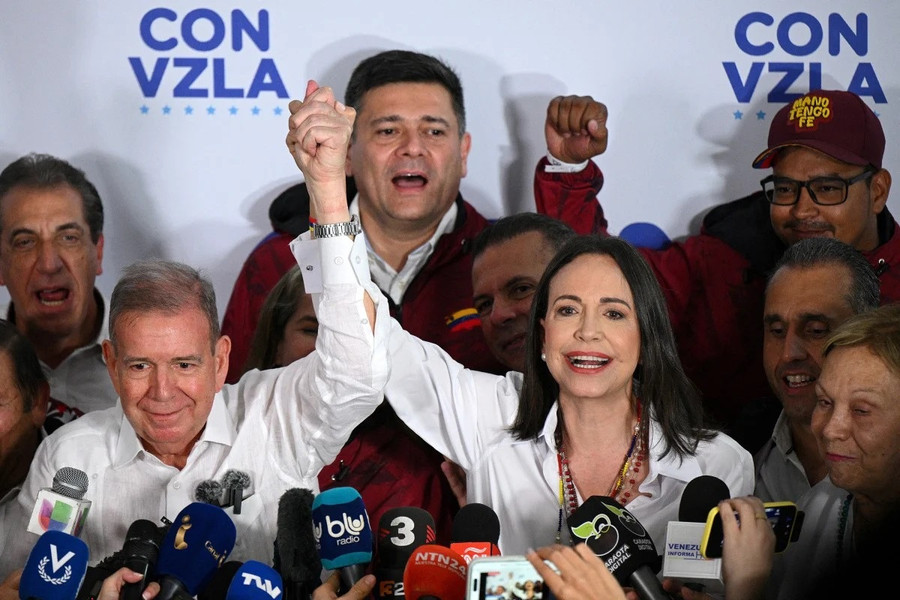 Lãnh đạo phe đối lập Maria Corina Machado phản đối kết quả bầu cử Tổng thống Venezuela kêu gọi biểu tình trên toàn thế giới. Ảnh: Getty Images