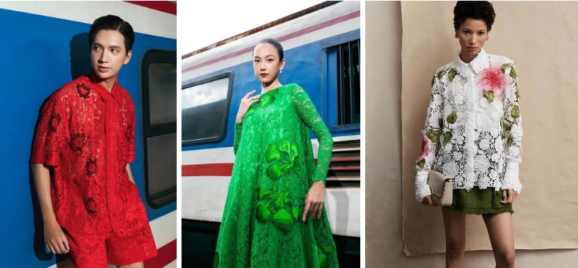 Gấp đôi sự nổi bật, ấn tượng với họa tiết thêu nổi trên nền vải ren