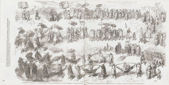 Phái bộ Pháp – Tây Ban Nha. Nguồn: Việt Nam trong quá khứ qua tranh khắc Pháp.