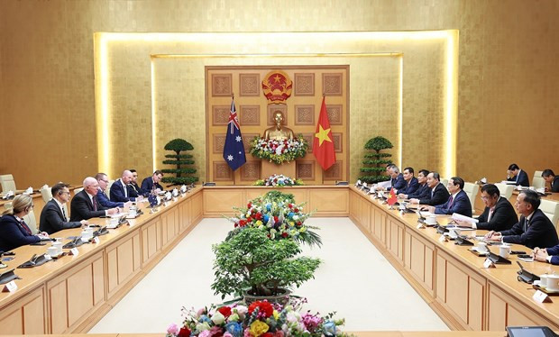 Quang cảnh buổi hội kiến giữa Thủ tướng Phạm Minh Chính và Toàn quyền Australia David Hurley. Ảnh: Dương Giang/TTXVN Quang cảnh buổi hội kiến giữa Thủ tướng Phạm Minh Chính và Toàn quyền Australia David Hurley. Ảnh: Dương Giang/TTXVN