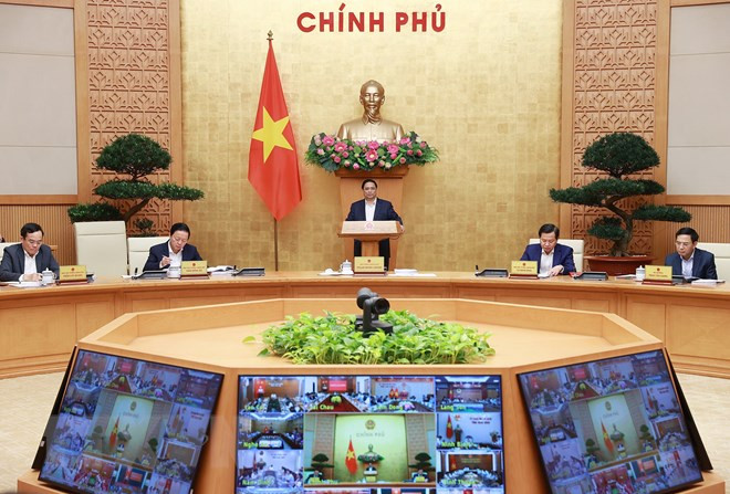 Thủ tướng Phạm Minh Chính chủ trì Hội nghị trực tuyến Chính phủ với địa phương. Ảnh: Dương Giang/TTXVN