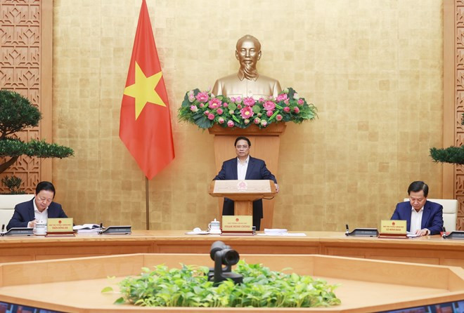 Thủ tướng Phạm Minh Chính chủ trì Hội nghị trực tuyến Chính phủ với địa phương. Ảnh: Dương Giang/TTXVN