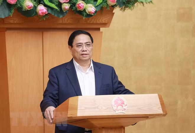 Thủ tướng Phạm Minh Chính chủ trì Hội nghị trực tuyến Chính phủ với địa phương. Ảnh: Dương Giang/TTXVN