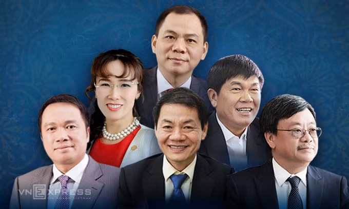6 tỷ phú Việt Nam trong danh sách của Forbes năm nay. Đồ họa: Tạ Lư