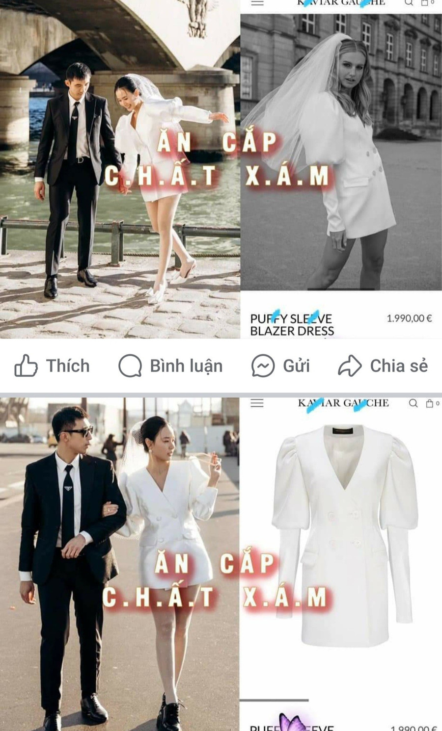 Một nhóm anti Midu tố chiếc đầm cô mặc để chụp ảnh cưới ở Paris là "ăn cắp chất xám". Một nhóm anti Midu tố chiếc đầm cô mặc để chụp ảnh cưới ở Paris là "ăn cắp chất xám".