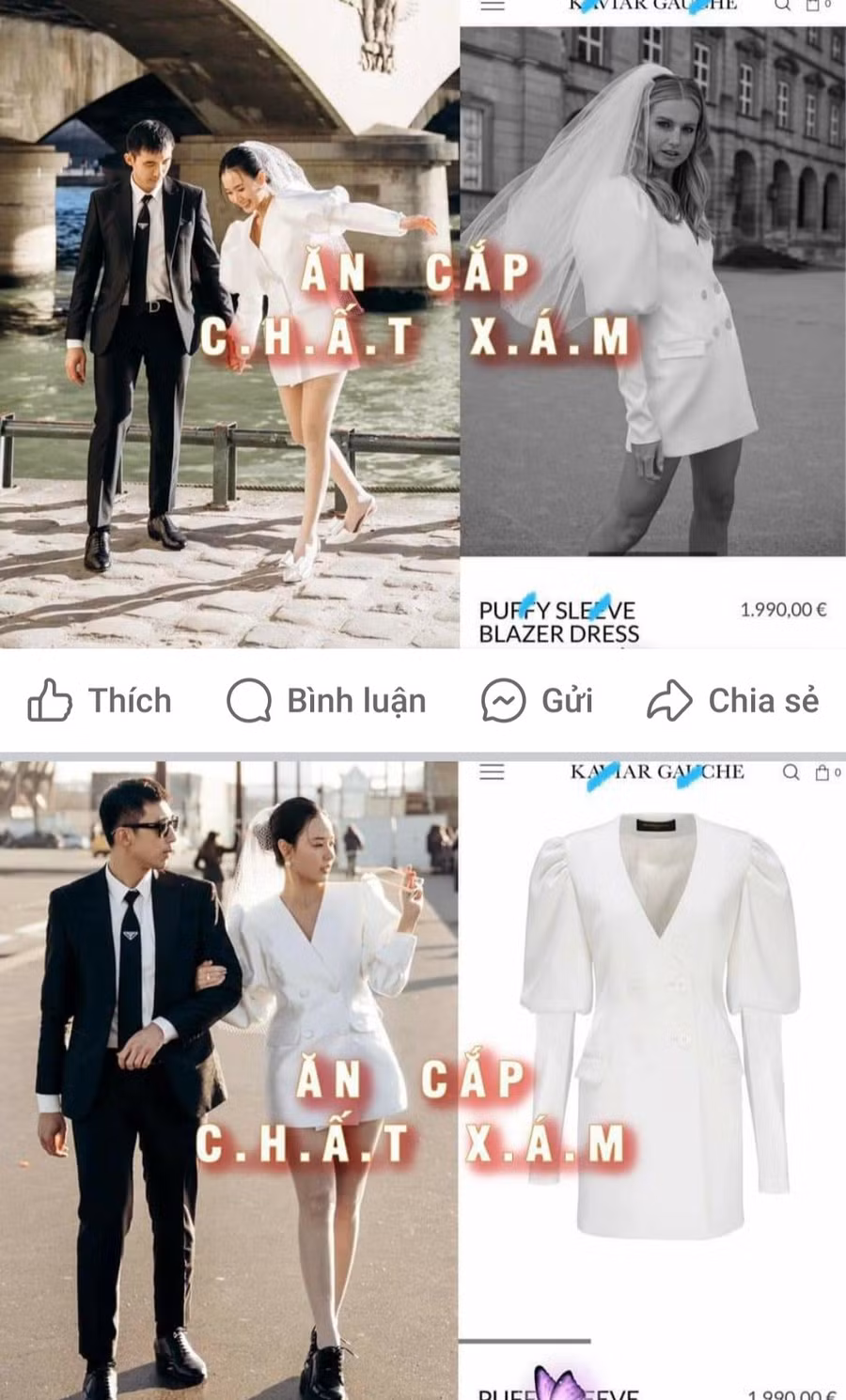 Một nhóm anti Midu tố chiếc đầm cô mặc để chụp ảnh cưới ở Paris là "ăn cắp chất xám". Một nhóm anti Midu tố chiếc đầm cô mặc để chụp ảnh cưới ở Paris là "ăn cắp chất xám".