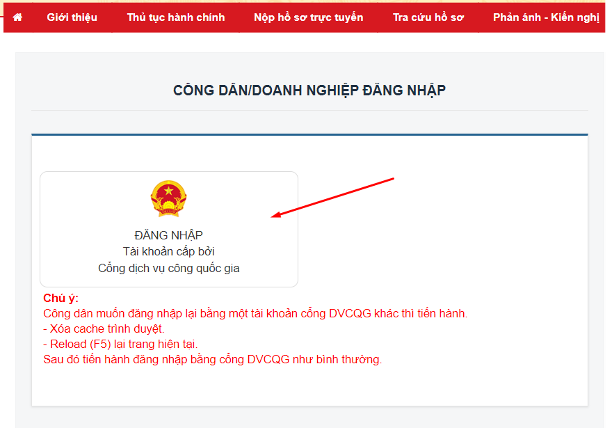 Công dân Đăng nhập bằng tài khoản đã đăng ký qua Cổng dịch vụ công Quốc gia. Công dân Đăng nhập bằng tài khoản đã đăng ký qua Cổng dịch vụ công Quốc gia.