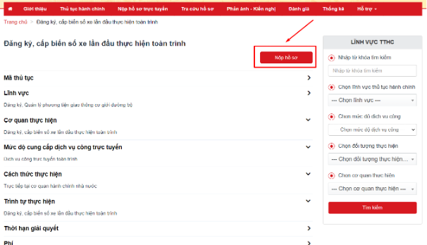 Chọn mục [Nộp hồ sơ].