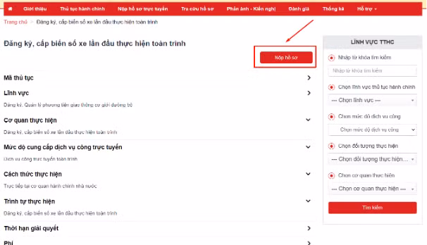 Chọn mục [Nộp hồ sơ].