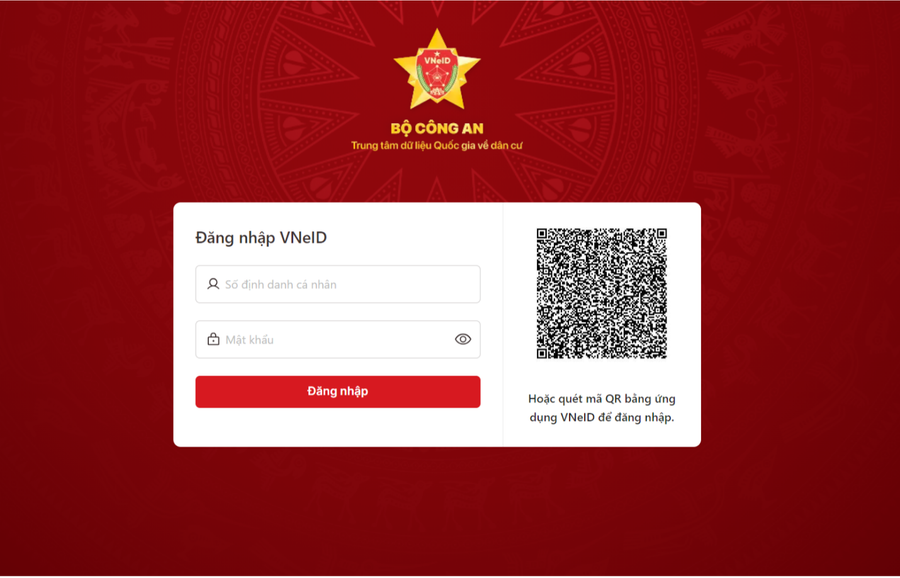 Công dân sử dụng số định danh cá nhân hoặc quét mã QR bằng ứng dụng VNeID để đăng nhập. Công dân sử dụng số định danh cá nhân hoặc quét mã QR bằng ứng dụng VNeID để đăng nhập.