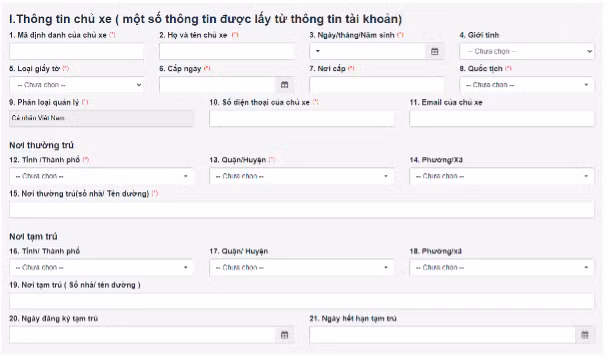 Kiểm tra thông tin và hoàn thiện các thông xe khác còn thiếu nếu có.