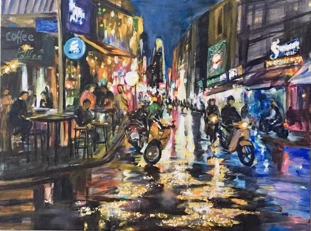 Phố Bùi Viện trong bức tranh chị Bích Ngọc vẽ Phố Bùi Viện trong bức tranh chị Bích Ngọc vẽ