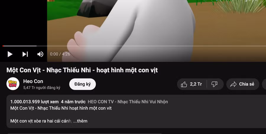 Một Con Vịt đã chính thức cán mốc 1 tỉ lượt xem. (Ảnh chụp màn hình)