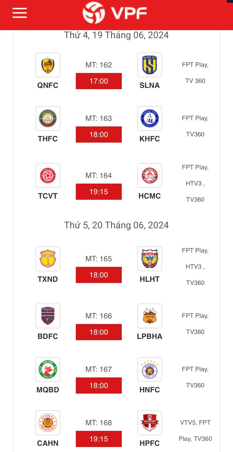 Lịch thi đấu vòng 24 Lịch thi đấu vòng 24