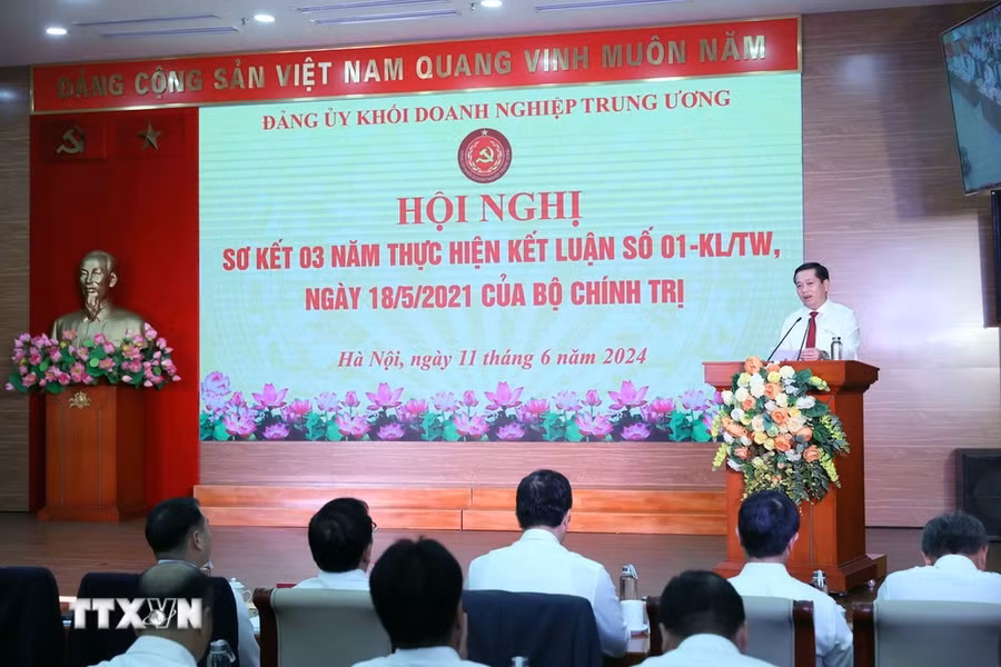 Ông Nguyễn Long Hải, Ủy viên Dự khuyết Trung ương Đảng, Bí thư Đảng ủy Khối Doanh nghiệp Trung ương phát biểu. (Ảnh: An Đăng/TTXVN)