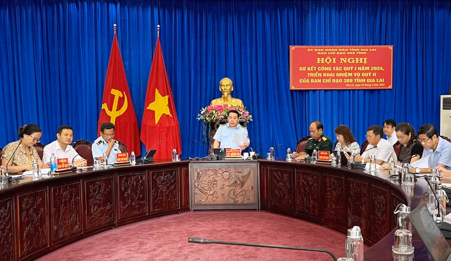 Quang cảnh hội nghị sơ kết công tác quý I và triển khai nhiệm vụ quý II-2024 của Ban Chỉ đạo 389 tỉnh. Ảnh: V.T