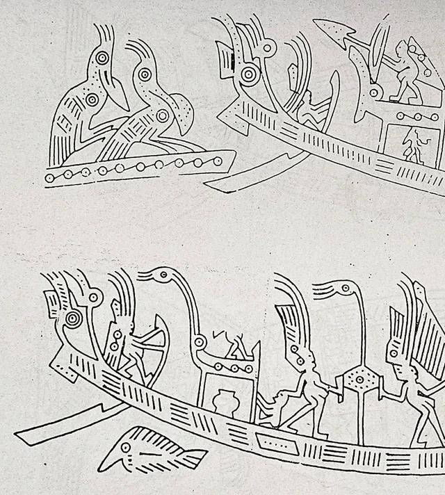 Hoa văn vòng tròn và vòng tròn đồng tâm có chấm giữa trên động vật và thuyền ở trống Hoàng Hạ