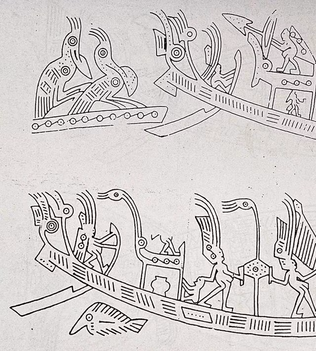 Hoa văn vòng tròn và vòng tròn đồng tâm có chấm giữa trên động vật và thuyền ở trống Hoàng Hạ Hoa văn vòng tròn và vòng tròn đồng tâm có chấm giữa trên động vật và thuyền ở trống Hoàng Hạ