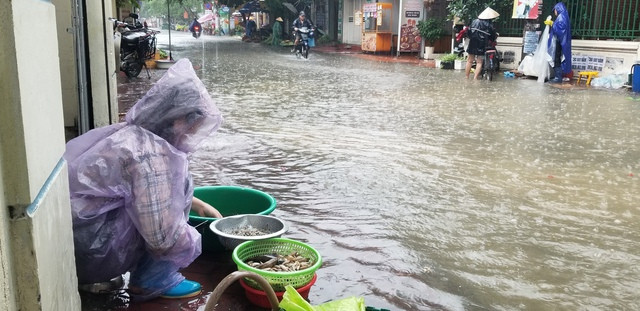Chợ Đằng Lâm bị lụt, một số người dân mang hàng hóa ra vỉa hè đường Trung Lực bày bán Chợ Đằng Lâm bị lụt, một số người dân mang hàng hóa ra vỉa hè đường Trung Lực bày bán