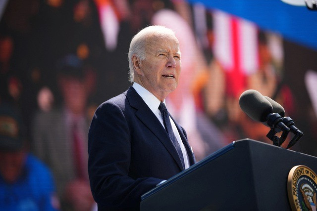Tổng thống Mỹ Joe Biden phát biểu tại Normandy - Pháp ngày 6-6. Ảnh: REUTERS Tổng thống Mỹ Joe Biden phát biểu tại Normandy - Pháp ngày 6-6. Ảnh: REUTERS