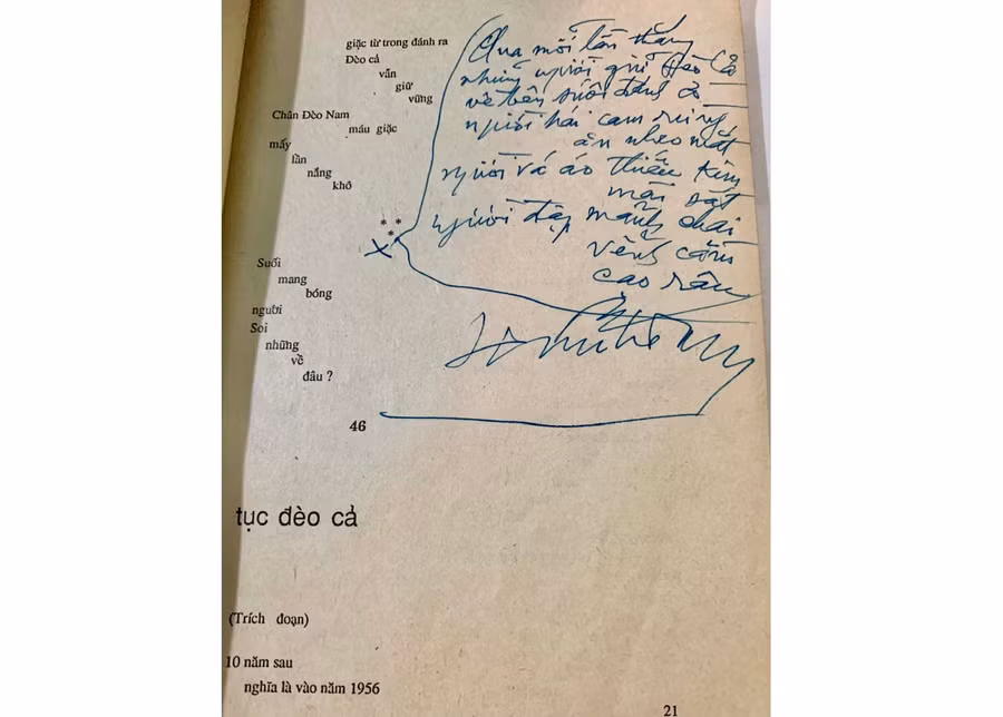 Bút tích của nhà thơ Hữu Loan. Ảnh: B.Q.V