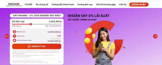 Website Oncredit.vn cho vay nặng lãi