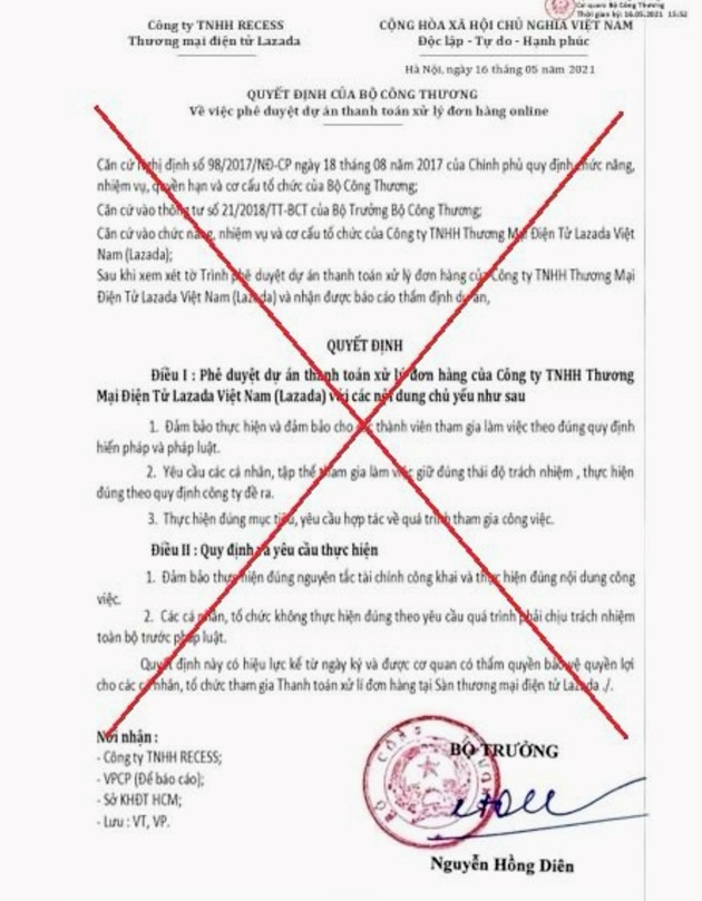 Văn bản giả mạo Bộ Công thương. Ảnh nguồn thanhtra.com.vn Văn bản giả mạo Bộ Công thương. Ảnh nguồn thanhtra.com.vn