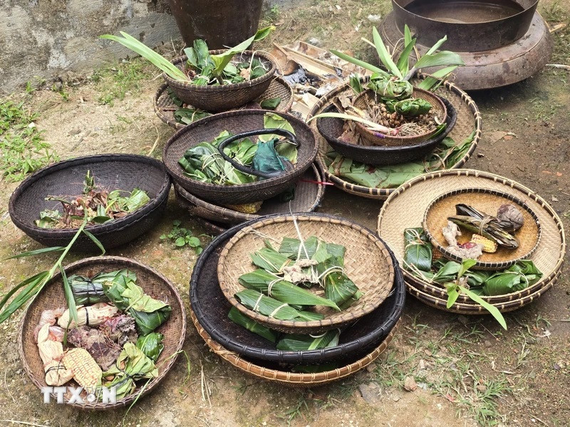 Những gùi hạt giống được người Brâu mang cúng Yàng (thần) với mong muốn có được vụ mùa bội thu. (Ảnh: Khoa Chương/TTXVN) Những gùi hạt giống được người Brâu mang cúng Yàng (thần) với mong muốn có được vụ mùa bội thu. (Ảnh: Khoa Chương/TTXVN)