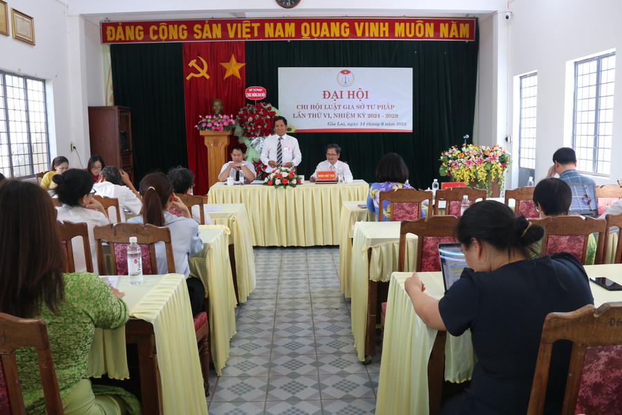 Quang cảnh Đại hội Chi hội Luật gia Sở Tư pháp tỉnh Gia Lai lần thứ VI, nhiệm kỳ 2024-2029. Ảnh: Hoàng Lộc Quang cảnh Đại hội Chi hội Luật gia Sở Tư pháp tỉnh Gia Lai lần thứ VI, nhiệm kỳ 2024-2029. Ảnh: Hoàng Lộc