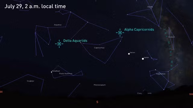 Vị trí phát ra 2 trận mưa sao băng được đánh dấu bằng màu xanh lá cây - Ảnh: THE WEATHER NETWORK