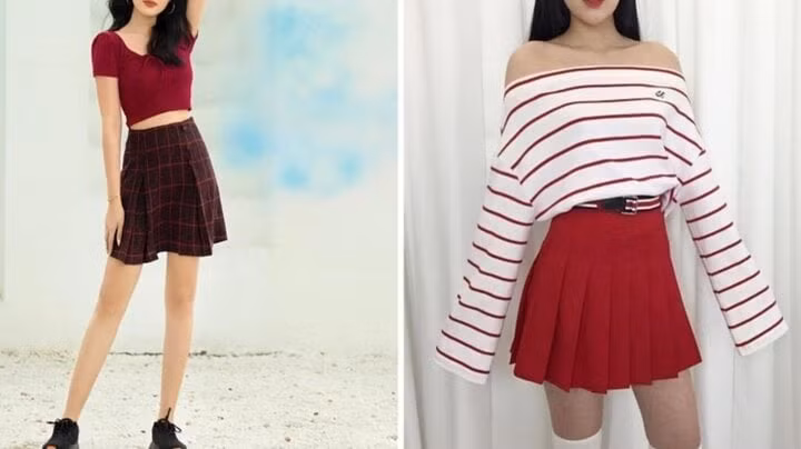 Kẻ sọc kết hợp với màu đỏ sẽ tôn lên sự hài hòa màu sắc.