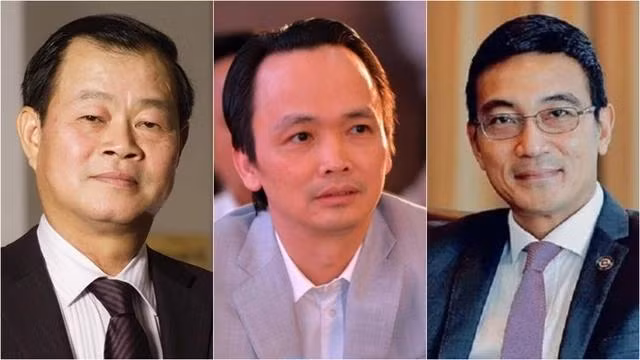 Từ trái qua gồm: bị cáo Trần Đắc Sinh, Trịnh Văn Quyết và Lê Hải Trà