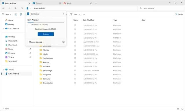 Giao diện File Explorer của Windows 11 hiển thị thiết bị Android trong danh sách Giao diện File Explorer của Windows 11 hiển thị thiết bị Android trong danh sách