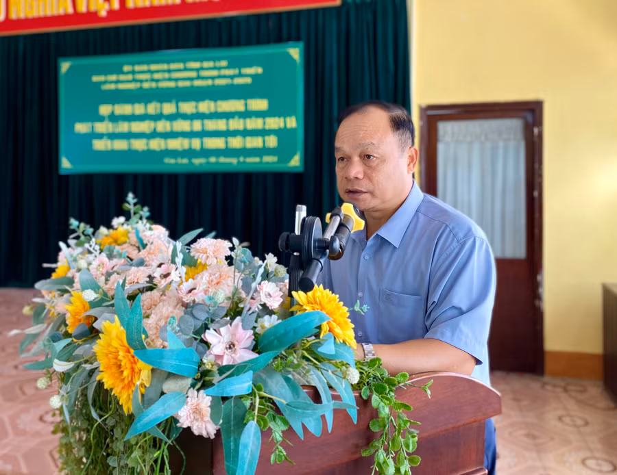 Ông Dương Mah Tiệp-Phó Chủ tịch UBND tỉnh, Trưởng Ban Chỉ đạo thực hiện chương trình phát triển lâm nghiệp bền vững giai đoạn 2021-2025 phát biểu tại cuộc họp. Ảnh: Hà Duy