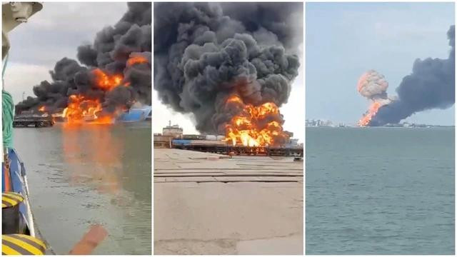 Hình ảnh từ vụ tấn công gây cháy phà chở nhiên liệu tại Kavkaz ngày 22.8