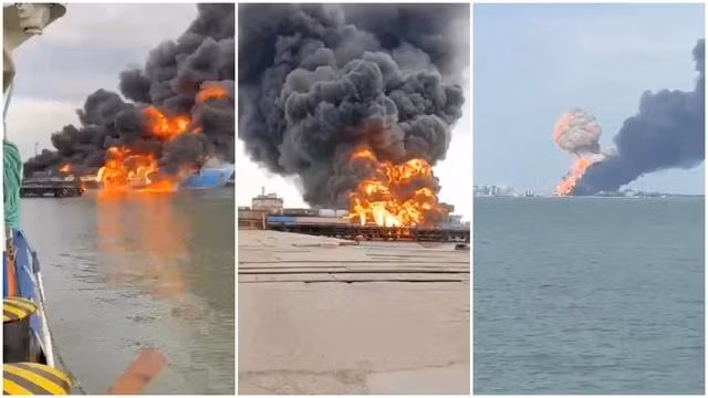 Hình ảnh từ vụ tấn công gây cháy phà chở nhiên liệu tại Kavkaz ngày 22.8