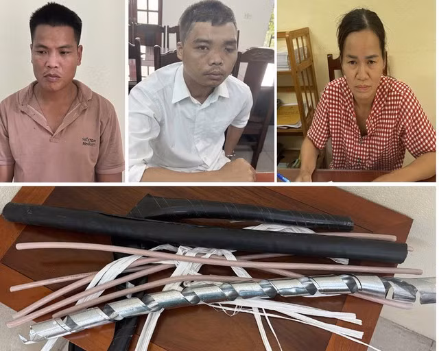 Ổ nhóm trong đường dây trộm cắp dây cáp điện. Ảnh: Công an Thanh Hóa