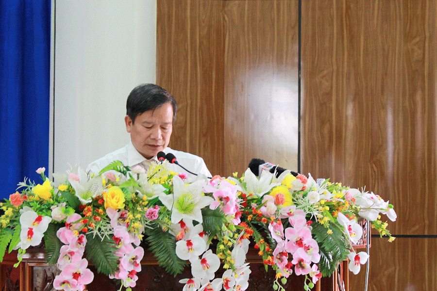 Phó Bí thư Thường trực Tỉnh ủy Phạm Đình Thu phát biểu tại lễ kỷ niệm. Ảnh: Hồng Thi Phó Bí thư Thường trực Tỉnh ủy Phạm Đình Thu phát biểu tại lễ kỷ niệm. Ảnh: Hồng Thi