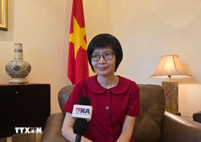 Đại sứ Tôn Thị Ngọc Hương, Trưởng Phái đoàn Đại diện Thường trực Việt Nam tại ASEAN, trả lời phỏng vấn phóng viên TTXVN. Ảnh: Minh Thái/TTXVN Đại sứ Tôn Thị Ngọc Hương, Trưởng Phái đoàn Đại diện Thường trực Việt Nam tại ASEAN, trả lời phỏng vấn phóng viên TTXVN. Ảnh: Minh Thái/TTXVN