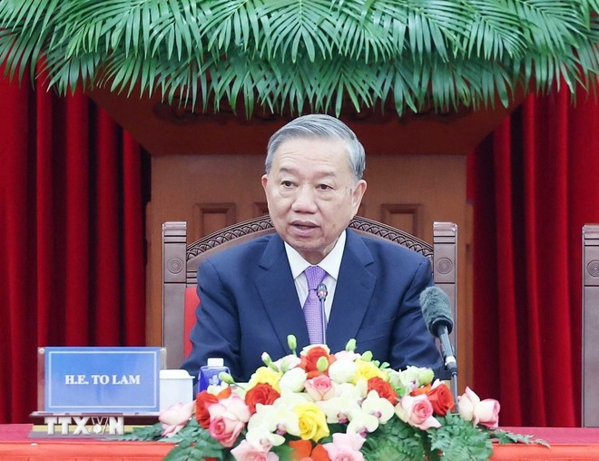 Tổng Bí thư Tô Lâm phát biểu tại buổi tiếp Trưởng đoàn các nước tham dự Lễ mở ký Công ước Hà Nội. Ảnh: Thống Nhất/TTXVN Tổng Bí thư Tô Lâm phát biểu tại buổi tiếp Trưởng đoàn các nước tham dự Lễ mở ký Công ước Hà Nội. Ảnh: Thống Nhất/TTXVN