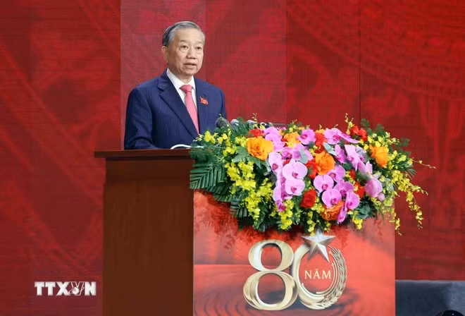 Tổng Bí thư Tô Lâm đọc diễn văn. (Ảnh: Phạm Kiên/TTXVN)