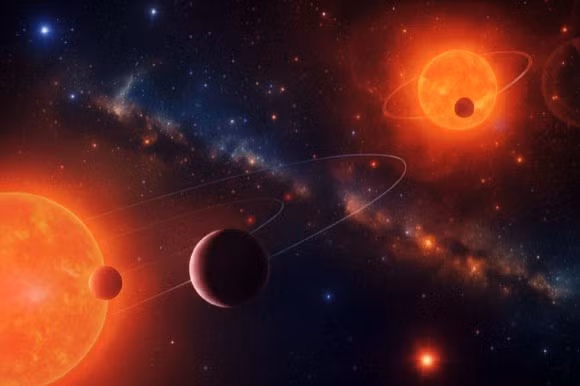 Ba hành tinh giống Trái Đất được phát hiện trong hệ sao gồm 2 sao lùn đỏ. Ảnh đồ họa: University Of Grenoble Alpes.