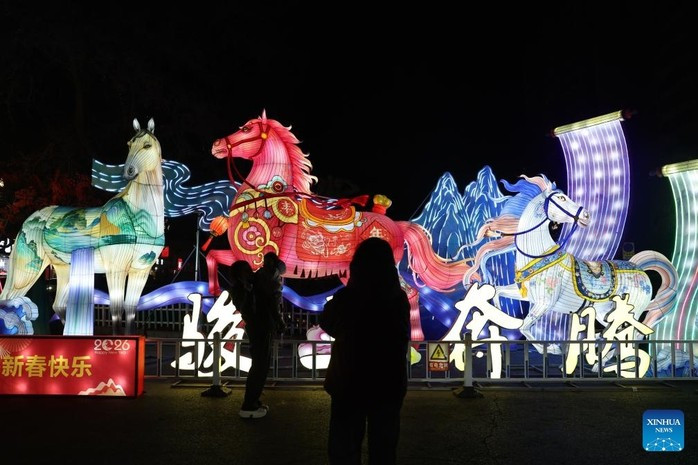 Du khách tham quan hội chợ đèn lồng mừng Tết Nguyên đán ở tỉnh Cam Túc - Trung Quốc. Ảnh: Tân Hoa Xã