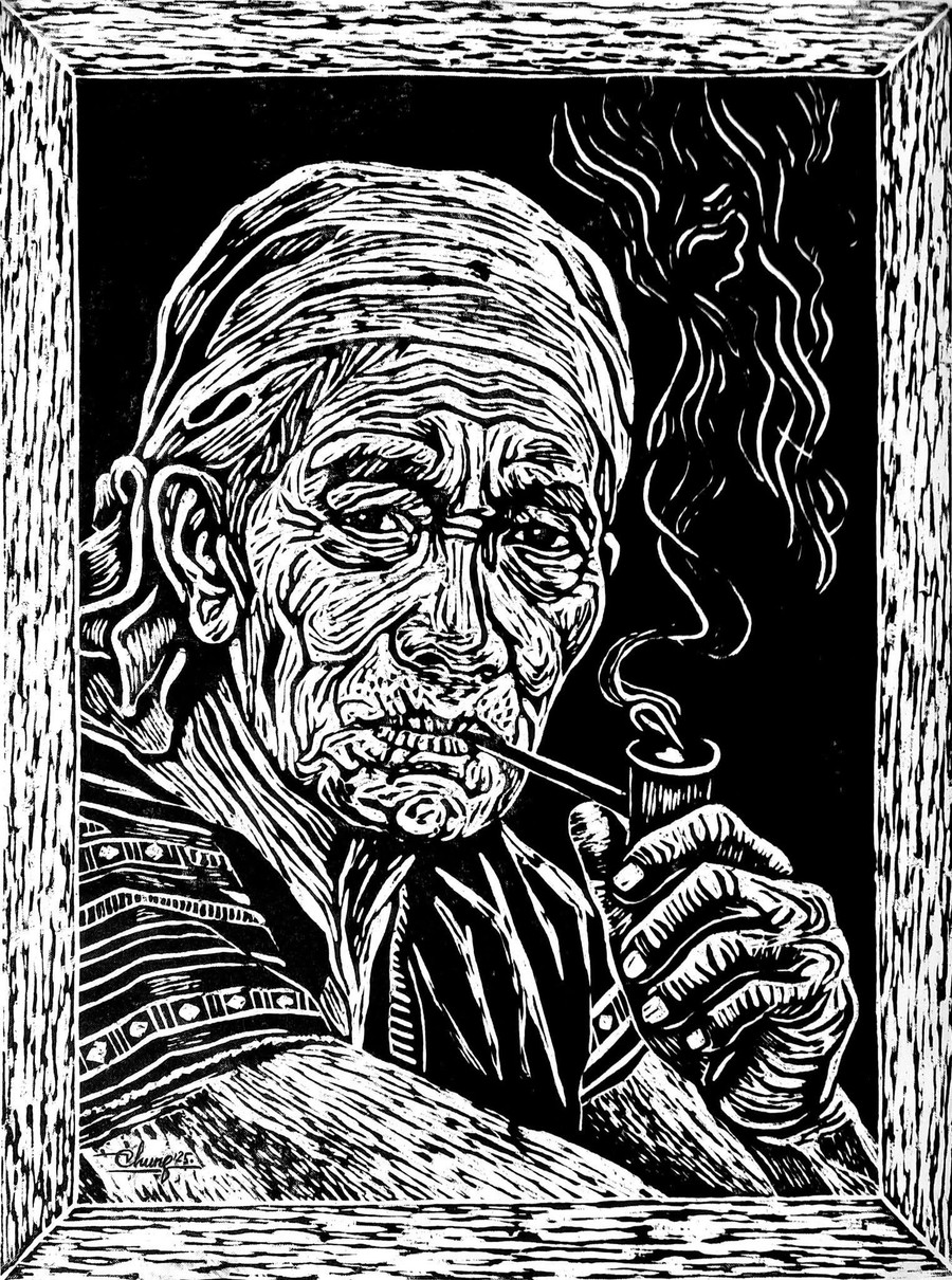 Ξυλόγλυπτο πορτρέτο του καλλιτέχνη Xu Man, από τον καλλιτέχνη Nguyen Van Chung. Φωτογραφία: NVCC my-thuat.jpg