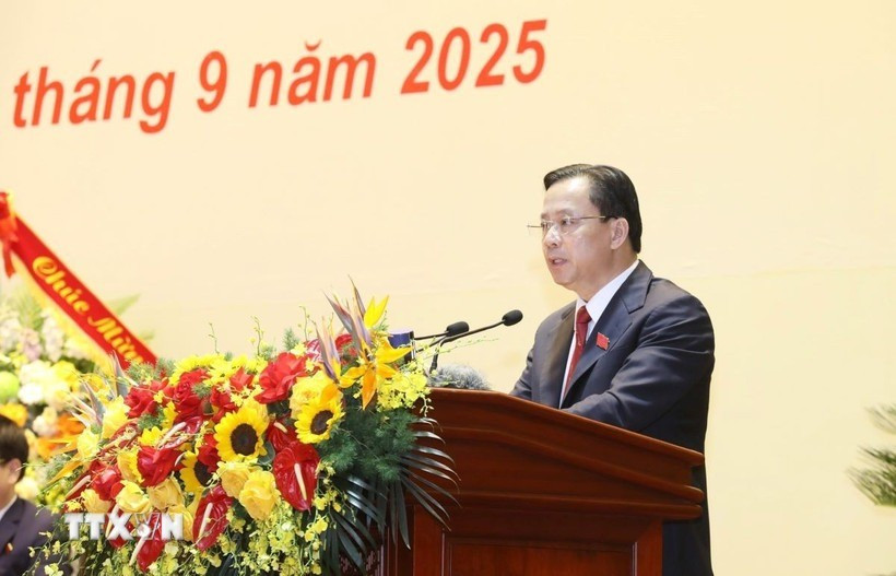 Bí thư Tỉnh ủy Lạng Sơn Hoàng Văn Nghiệm phát biểu tại Đại hội. (Ảnh: Anh Tuấn/TTXVN) bi-thu-lang-son.jpg