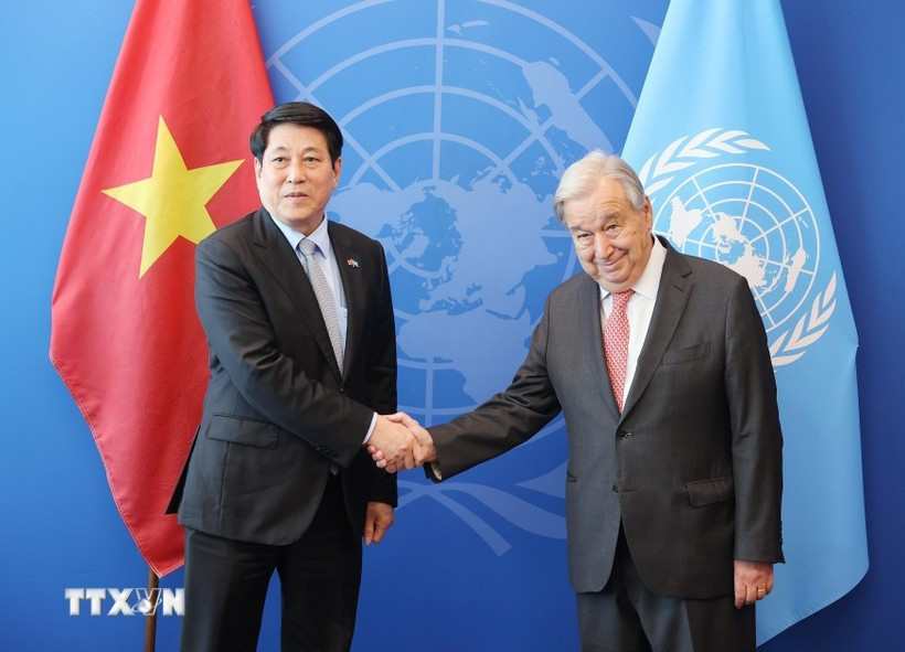 Chủ tịch nước Lương Cường gặp Tổng Thư ký Liên hợp quốc Antonio Guterres. (Ảnh: Lâm Khánh/TTXVN) chu-tich-nuoc-luong-cuong.jpg